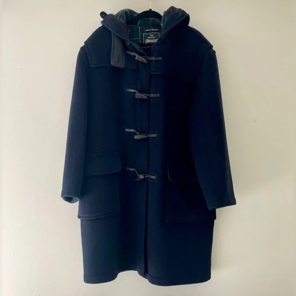 Men’s L/XL 44 EU 54 GLOVERALL Navy Blue Hooded Wool The Original Duffle Coat